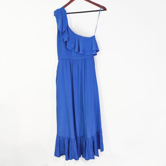 Joie Silk Dress One-Shoulder Ruffle Blue Size M Romantic Evening Flow - Picture 3 of 9